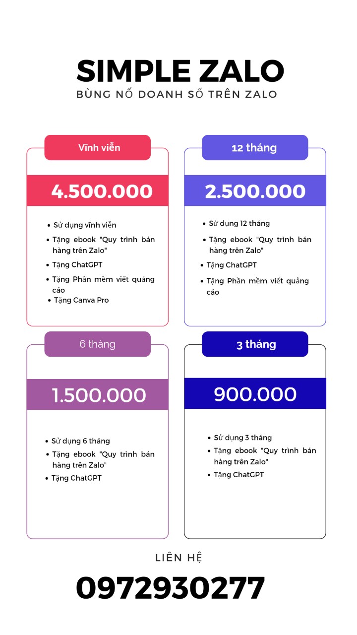 Bảng giá Simple Zalo